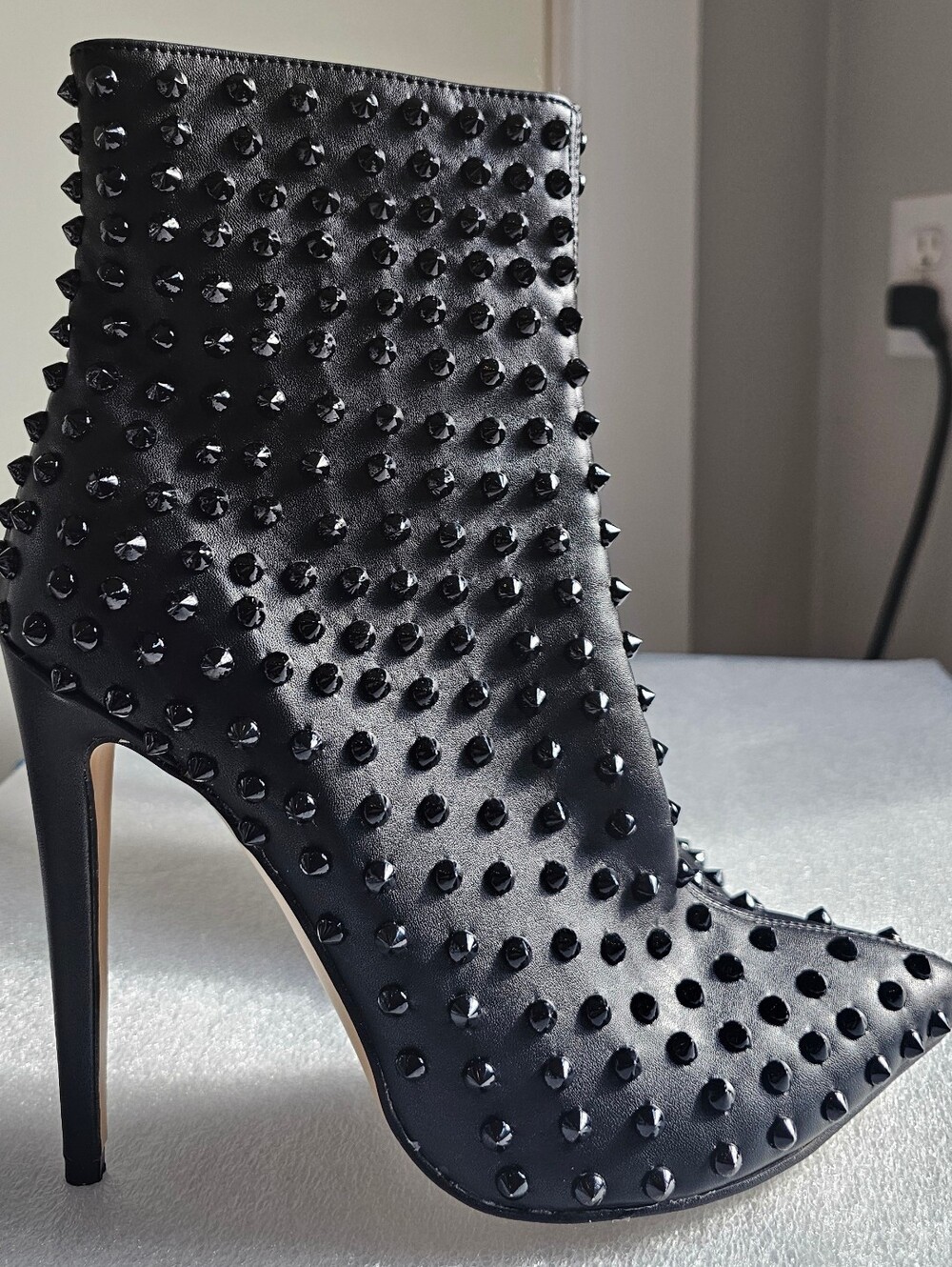 Black Studded Pointed-Toe Ankle Booties - Picture 2 of 4